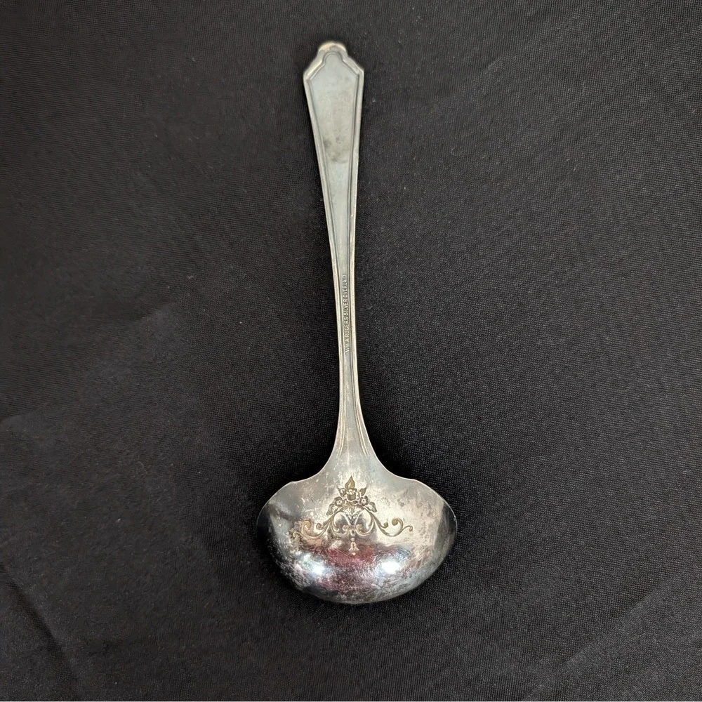 Antique William A. Rogers‎ Silver Overlaid Gravy Ladle Sauce Spoon Etching